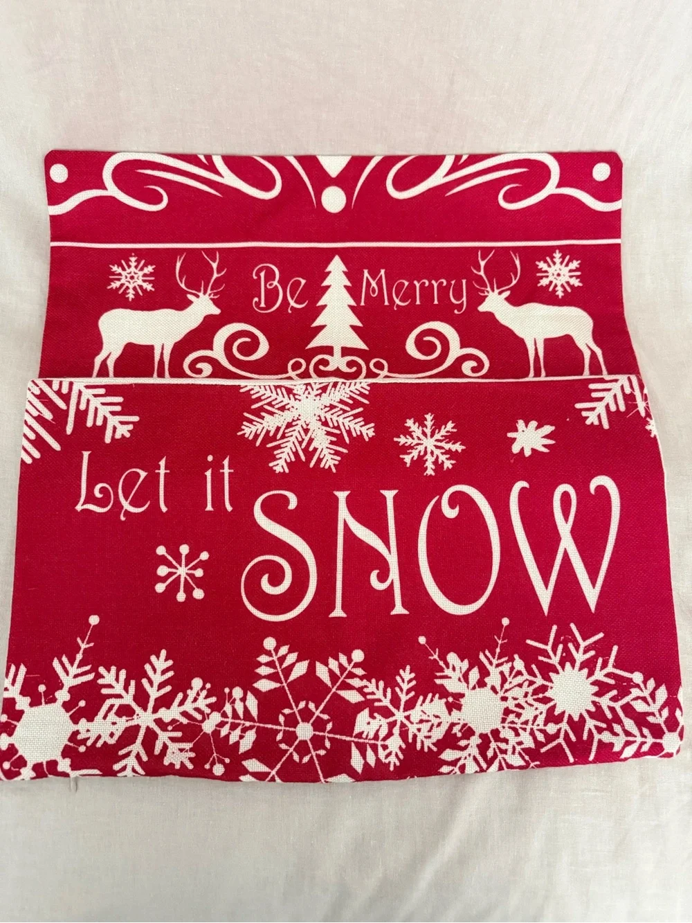 Holiday Red 'Let It Snow' and 'Be Merry' Decorative Pillow Covers - Set of Two